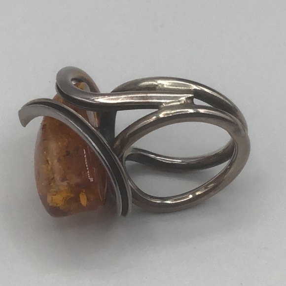 Ring Sterling .925 Silver with Deep Golden Amber Stone - Picture 6 of 9